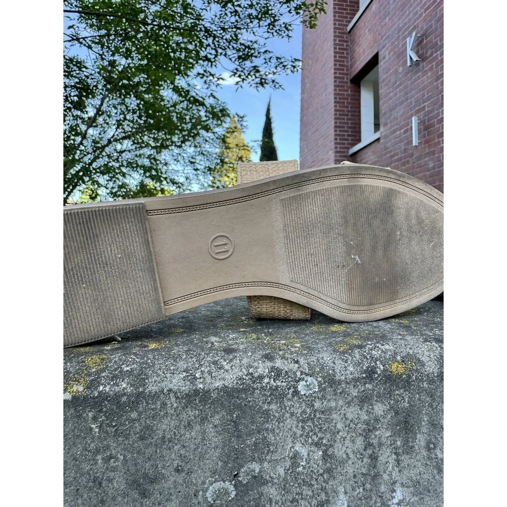 A New Day Women's Raffia Woven H Band Slide Sandals Square Toe Beige Size 11